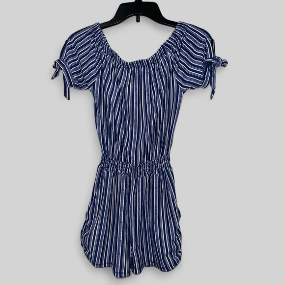 Blue Striped Off The Shoulder Romper - Picture 1 of 2